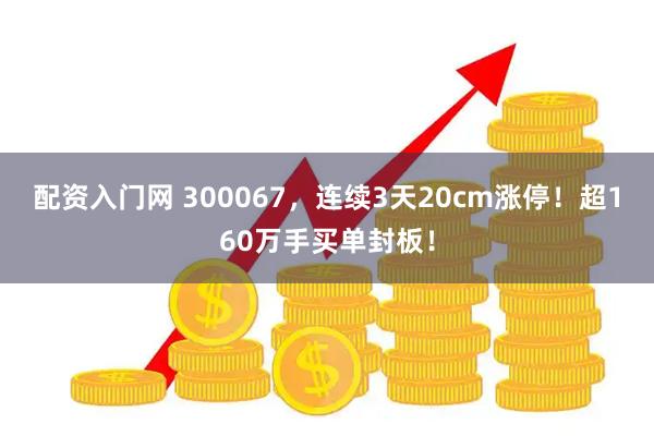 配资入门网 300067，连续3天20cm涨停！超160万手买单封板！